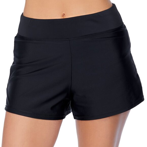 Island Escape Women's Plus Size Swim Shorts – Black, Slimming Fit, 5" Inseam, Nylon/Spandex